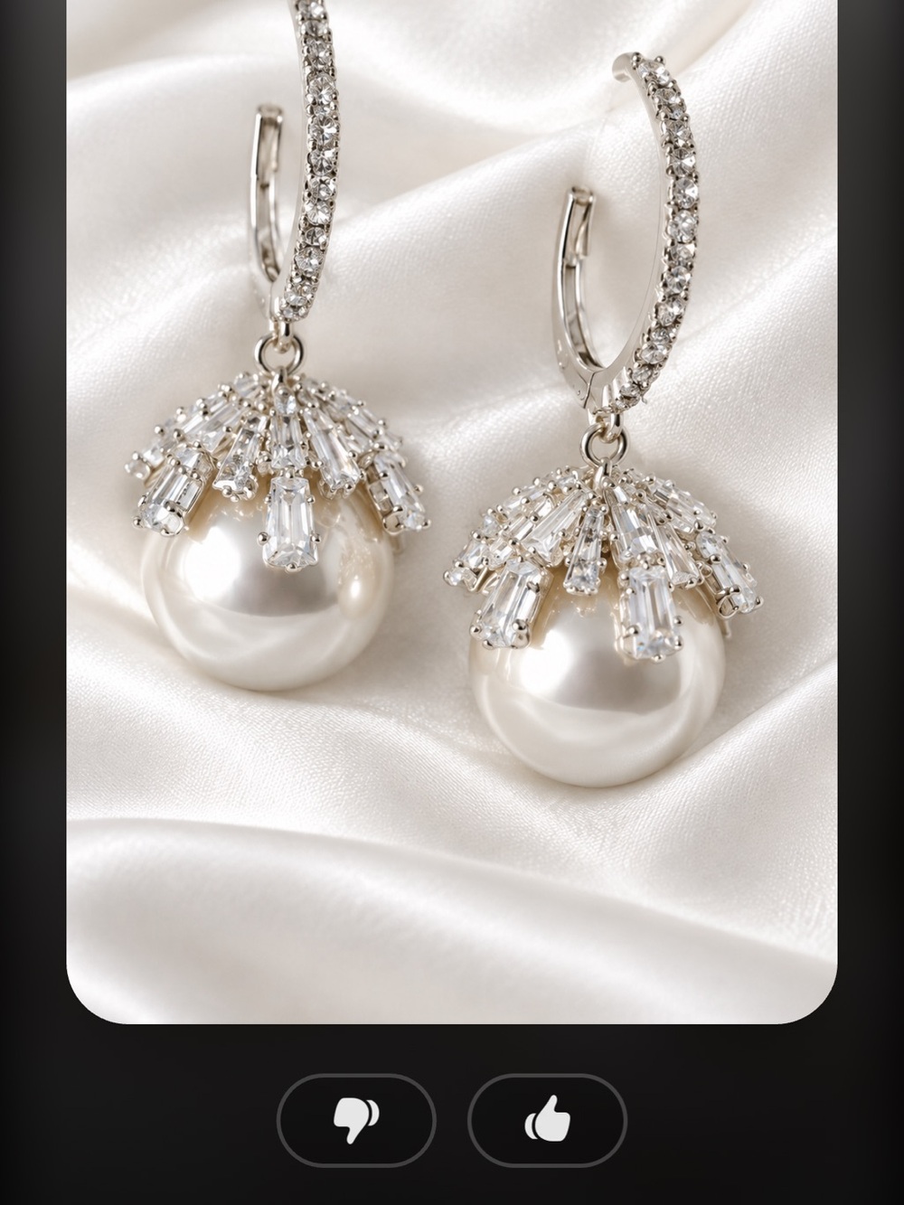 Fashion Jewelry White Pearl Drop Hoop Earrings with Crystal Accents